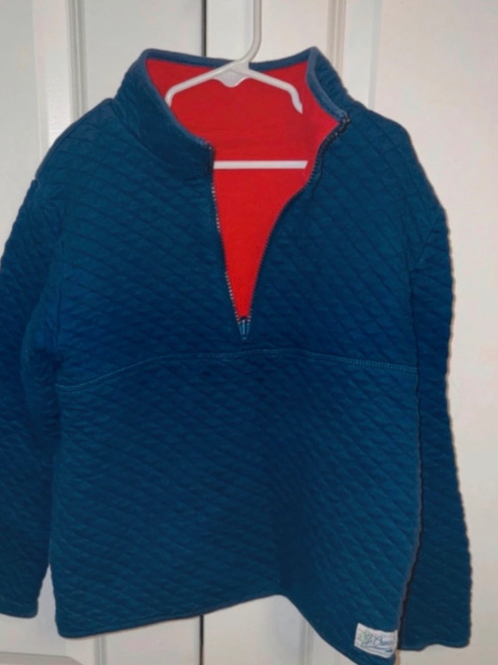 Quilted Half-Zip Pullover reversible Sweater - Teal with Red Lining